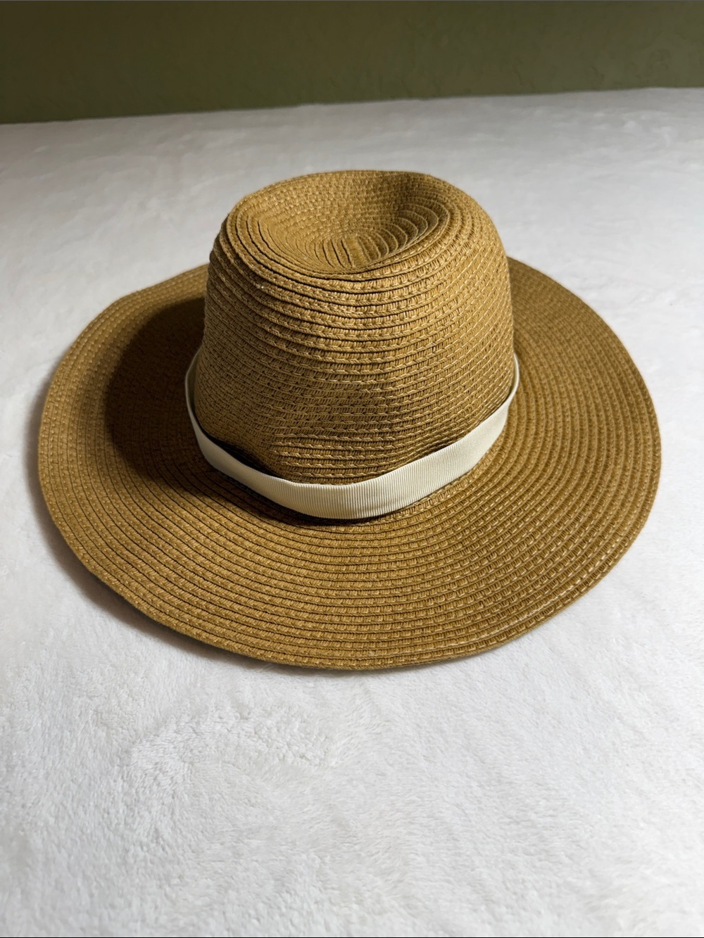 J. Crew Tan Straw Sun Hat with Cream Ribbon